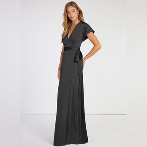 Azazie Nico Black Stretch Satin Floor Length Dress